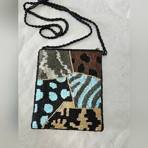 Beaded Patchwork animal print Crossbody Bag